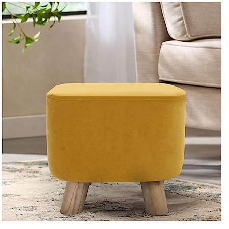 INMOZATA Footstool Velvet Upholstered Stool Square Dressing Table Stool Change Shoe Footrest Pouffe Seat for Bedroom Living Room Yellow