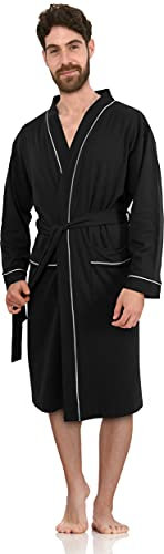 NY Threads Luxurious Men's Knit Robe Cotton Blend Dressing Gown, Large, Black