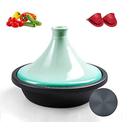 Sywlwxkq Marmite à tajine en Fonte épaissie, avec manique à Gants de Cuisson et réglages de température, tajine émaillé, Argile à Vaisselle allant au Four / 27 cm AV