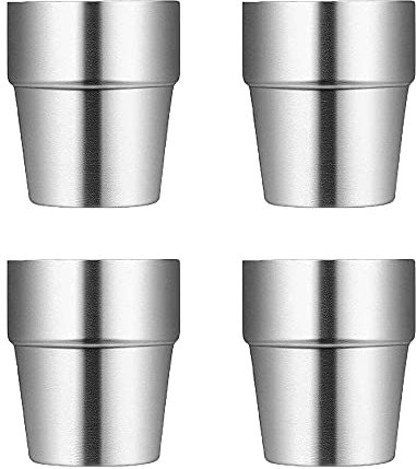 DFGF 4 Piezas Taza de Acero Inoxidable, Copas de Acero Inoxidable Premium, vasos de doble pared para barbacoa,150ml Vaso de Agua Apilable de Acero Inoxidable Para Viajes, Exteriores, Camping (Plata)