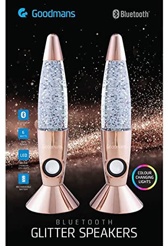FIZPORIUM Goodman Glitter Colour Changing Speakers 6W Output 4 Colour Changing LED Light Modes 3.5mm Line In Micro USB Charging Cable Included Perfect For Parties & Holidays- Rose Gold
