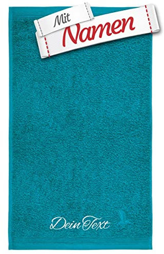 möve Superwuschel Gästetuch mit Namen Bestickt, 30x50 Lagoon Grün/Blau Baumwolle, Bad Frottee Handtuch für Gäste WC personalisiert, Gästehandtuch besticken Lassen