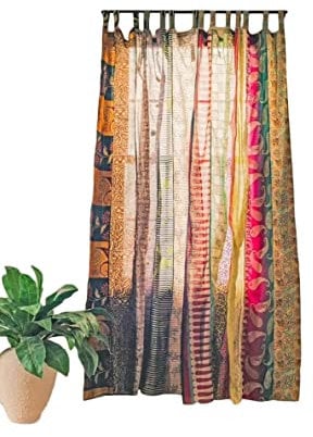 Rajbhoomi handicrafts Bunte Vorhänge, lichtfilternd – Boho-Vorhänge, Betthimmel, Wandteppich oder Fensterdekoration, Shree-Paneele, Mehrfarbig (84 x 43 Zoll)
