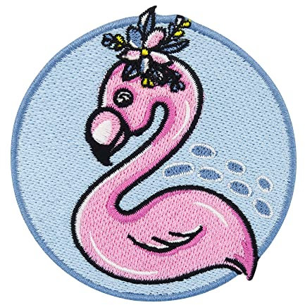 Finally Home Rosa Flamingo mit Blumen Krone Patch zum Aufbügeln | Coole Patches, Mädchen Bügelbild, Pinke Flicken, Süße Vogel Aufbügler, Flower Aufnäher