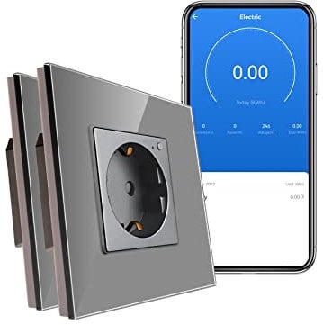 CNBINGO WLAN Schuko Steckdose unterputz mit Strommessung, 16 Amp Glas Smart Steckdose Arbeit mit Alexa(Echo, Echo Dot), Google Assistant, Nur 2.4 GHz WiFi, 1 Fach, Schwarz, 4er Pack
