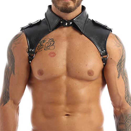 FEESHOW Herren Wetlook Body Brust Harness Fetisch Männer Verstellbar Schulter Körper Geschirr mit Druckknöpfe Clubwear Schwarz Einheitsgröße