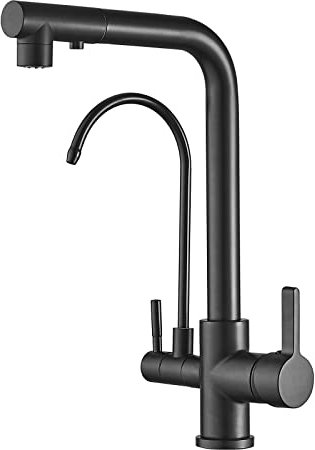 XJTNLB Mischbatterie Küche 360° Drehbar 3 in 1 Wasserhahn Schwarz
