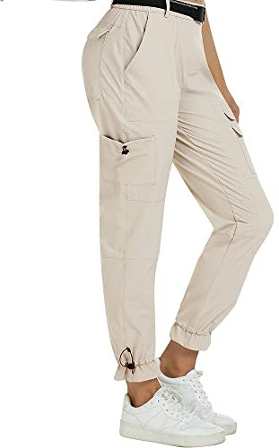 MoFiz Trekkinghose Damen Leichte Wanderhose Cargohose Workout 3/4 Lang Jogginghose Wasserdicht Winddicht Casual Outdoorhose Khaki XL