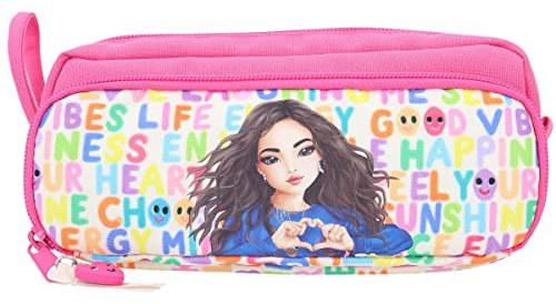 Depesche 11971 TOPModel SelfLove - Fächer-Schlamper mit Model-Motiv und Schrift-Design, Schlamper-Etui in Pink mit 4 Fächern und Reißverschluss