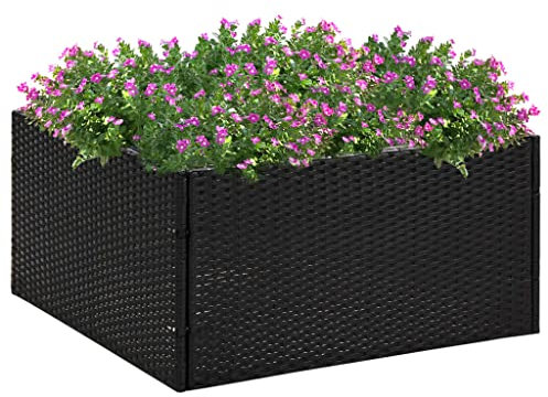 WIFESE Blumentopf 80x80x40 cm Pflanzkübel Schwarz Poly Rattan Blumentopf Gross Hochbeet Metall PflanzküBel Groß AußEn Blumentopf Schwarz Plant Box Blumentopf Hoch Flower Pot Blumentopf Rechteckig