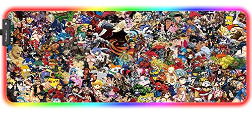 Bimormat Anime RGB Gaming Mauspad,800x300x3mm Groß Mousepad XXL,LED Schreibtischunterlage mit Rutschfester Gummibasis und Haltbaren Genähten Kanten für Personalisierter Gamer(80x30 FGyunji)