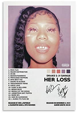 Drake & 21 Savage Poster Her Loss Album Cover Poster Dekorative Malerei Leinwand Wandkunst 30 x 45 cm