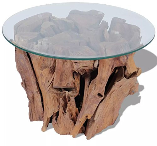Keketa Massiv Teak Treibholz Couchtisch Tischplatte Beistelltisch Holz Teetisch für Wohnzimmer Flur Outdoor Gartenmöbel 60cm Braun