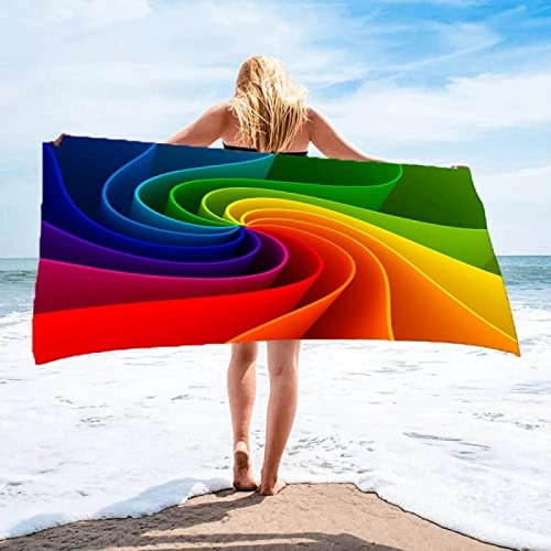 Regenbogen Strandtuch Kinder 70x150 cm, Weich Schnell Trocknen Microfaser Handtücher, 3D Strandhandtuch Regenbogen Badetuch Strandlaken Handtuch, Herren Frauen Badetücher