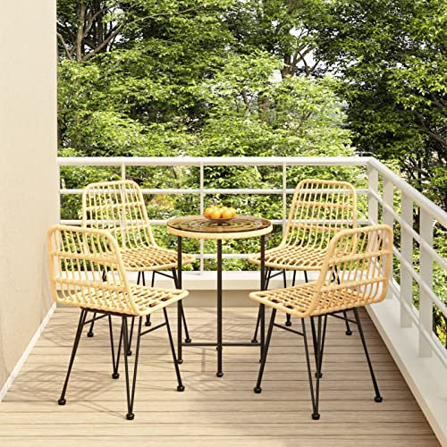 Tidyard 5-TLG. Garten Essgruppe 4 Personen, Sitzgruppe Outdoor, Metall Esstisch mit Glas-Tischplatte & 4 Stühle, Gartenmöbel Set Poly Rattan