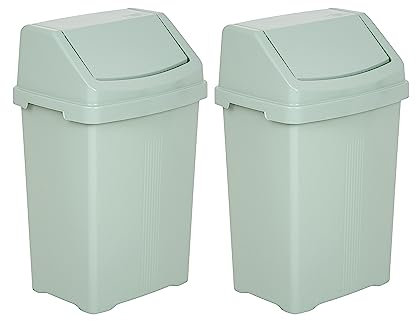 [Set of 2] - Swing Bin Waste Recycle Dustbins Rubbish Trash Refused Bins for Kitchen, Office, Bathroom - Silver Sage (8L Swing Bin)