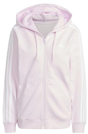 adidas Femme Essentials 3-Stripes French Terry Regular Full-Zip Hoodie, Clear Pink/White, XS