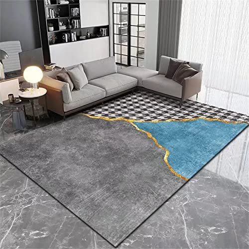 RUGMRZ Webteppich Bad Teppiche Graublauer geometrischer Muster rechteckiger Wohnzimmer Teppich weich und verblasst Nicht Webteppich 160X230CM