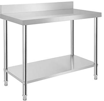 TRMLBE Arbeitstisch Edelstahl 100x60x85cm Küchentisch Gastronomie Tisch mit Verstellbare Füße und Großer Unteren Ablagefläche Edelstahltisch Grilltisch Zubereitungstisch (mit Aufkantung)