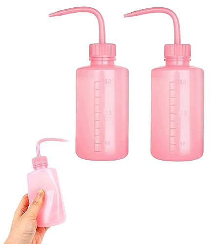 Wash Bottle, Pink Rinse Bottle for Eyelashes, Plastic Squeeze Bottle with Angled Spout, Narrow Mouth Eyelash Water Squirter, Eyelash Water Squirte, Mouth, Cap for Lab, plant Watering, Tattoo Wash