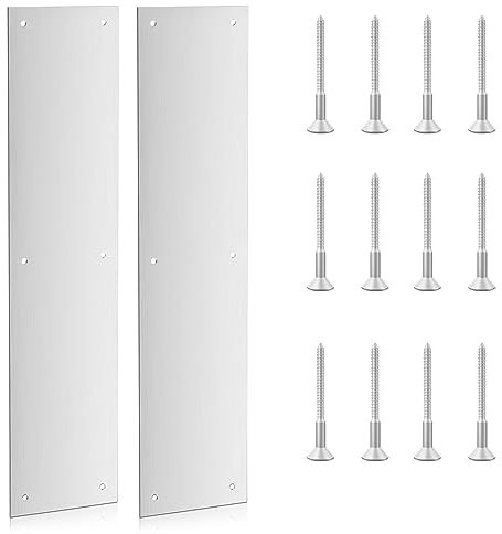 Door Push Plate,Door Kick Plate,4x16 in Door Plates,Kick Plate Door Plate Interior or Exterior Front Door or Back Door,Door Protection with 6 Screws (Stainless Steel Brushed)- 2 Pack