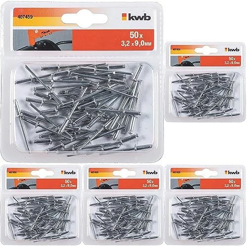 kwb Blind-Nieten/Popnieten Ø 3,2 mm, Länge 9 mm, aus Aluminium, mit verzinktem Stift, für handelsübliche Blindniet-Zangen (Packung mit 5)