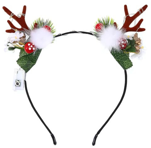 Yean Weihnachts Haarreif Leuchtender Geweih Haarreifen mit LED Rentier Stirnband mit Weihnachts Haarschmuck für Kinder Erwachsene(Fellknäuel)