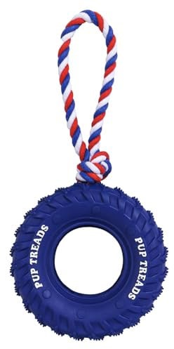 SCHITEC Dog Chew Toy with Rubber Tire & Tug of War Rope for Medium Large Dogs Aggressive Chewers, Interactive Fetch Play Treat Dispenser Pull Toys (Blue)