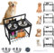 MaxEarn Adjustable Elevated Dog Bowls with Stand, Iron Raised Pet Feeder with Storage Basket, Slow Feeder, 2 Stainless Steel Bowls, Name Board and Marker, for Small Medium Large Dogs and Cats