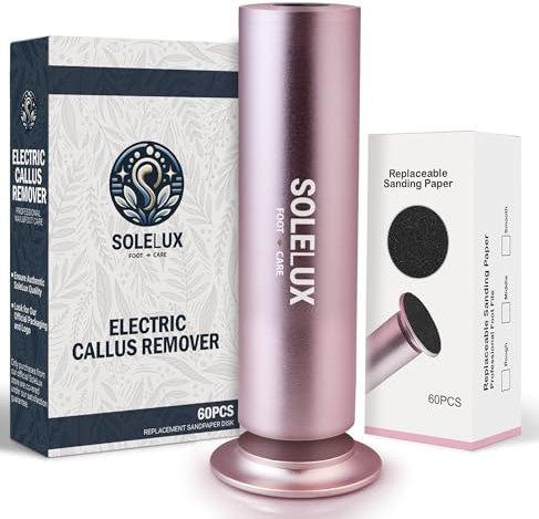 SoleLux Lima eléctrica para pies, removedor de callos con velocidad ajustable, 60 almohadillas de lijado y exfoliación profesional de piel muerta para pies duros, agrietados y secos, herramienta de