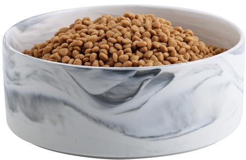 Addogyy Dog Bowl Ceramic for Medium Large Breed, Heavy Weighted Dog Food Water Feeder Dish,8 in Non - Slip Modern Cute Extra Big Porcelain Pet Bowl Maze Marble Grey