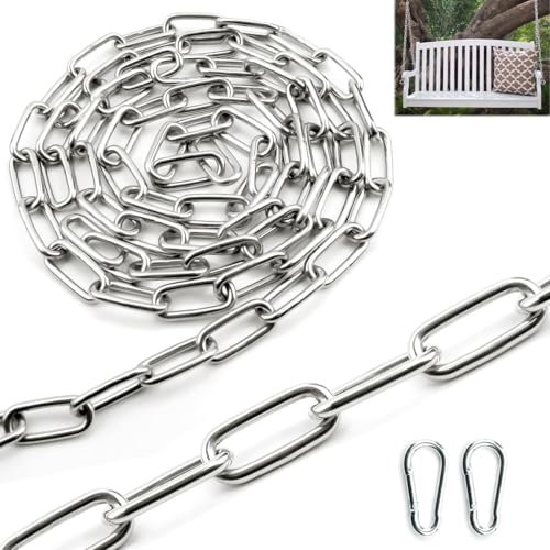 SWTYExt Edelstahl Kette Starke Gliederkette Meterware V4A Kette Meterware 1,5M Ø4mm Rundstahlkette Verlängerungskette Stahlkette Kette Metall mit Karabiner für Hundekette Schaukeln Ketten Ankerkette