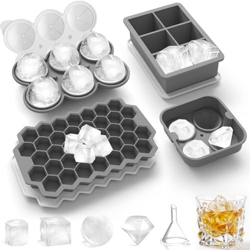 Eiswürfelform Silikon Eiswürfelbehälter mit Deckel - 4er-Set, leicht zu lösen, geeignet für Whisky-Cocktails und Säfte usw, LFGB-geprüft und BPA-frei (Grau)