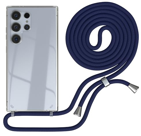 EAZY CASE - Handykette kompatibel mit Samsung Galaxy S24 Ultra Kette zum Umhängen für Galaxy S24 Ultra Hülle mit Band aus Silikon stoßfeste transparente Handyhülle als Fallschutz in Navy Blau