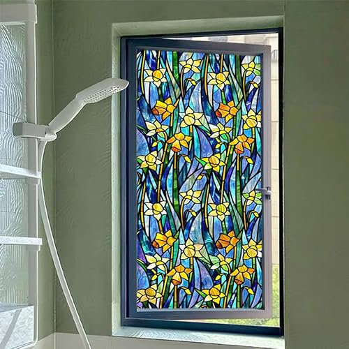Milchglasfolie Gelber Pfau Blau Fensterfolie Blickdicht Fenster Sichtschutzfolie Milchglasfolie Selbstklebend Fenster Milchglasfolie Fenster Sichtschutzfolie Fenster Bad45x100cm/1 Pcs