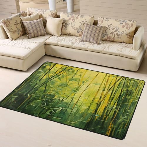 Mexpekil Bambus-Teppich, 120 x 160 cm, rutschfest, für Wohnzimmer, Schlafzimmer, waschbar, große Matte, moderne Heimdekoration für drinnen und draußen, Waldgrün