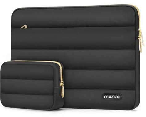 MOSISO 17-17.3 inch Laptop Case, 17.3 inch Puffy Laptop Sleeve Compatible with Dell XPS/HP Pavilion/Ideapad/Acer/Alienware/HP Omen Notebook Computer, Polyester Horizontal Bag with Small Case, Black
