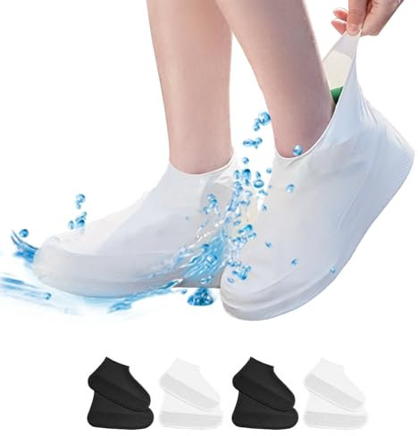 4 Paar Schuhüberzieher Wasserdicht Wie wiederverwendbar wasserdichte Schuhüberzieher Silikon Überschuhe Wasserdicht Regen Schuhüberzieher Silikon Überzieher Schuhe Gilt für Herren, Damen(L)