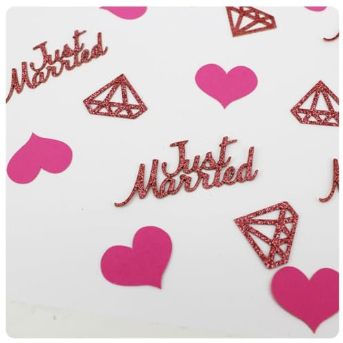 Pmnzdy 100 Stück Konfetti Just Married Diamant Ring Punkte Herz Konfetti Konfetti Deko Glitzer Konfetti Tischdeko Streudeko Tischkonfetti für Brautdusche Hochzeit Junggesellenabschied Roségold 5#