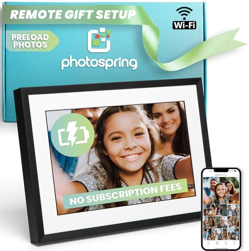 PhotoSpring Digitaler Bilderrahmen mit 10 Zoll WiFi-Akku, senden Sie Fotos per E-Mail, Web oder unsere kostenlose App, elektronischer Bilderrahmen mit Touchscreen u