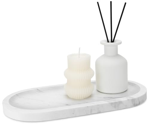 REDHUGO Natural Marble Tray 12x6, Perfume Tray for Women, Vanity Tray for Bathroom, Candle Tray, Jewelry Dish Tray for Countertop Organizer, Stone Key Tray for Home Decor Kitchen, White Carrara