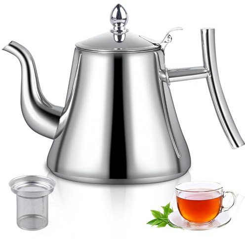 Tetera Infusiones, Tetera con Filtro, Tetera de Acero Inoxidable 1L, Tetera Inducción para Té Suelto y Bolsitas de Té, Apta para Cocinas de Inducción