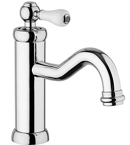 Yellowshop - Miscelatore bagno completo rubinetteria Como retrò vintage leva pomo bianco lavabo bidet vasca e doccia incasso esterno in ottone cromato flessibile inox Made in italy (Lavabo)