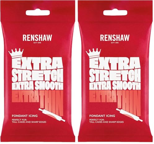 Renshaw Extra Stretch, Smooth & Thin Fondant Icing - Red, 1 kg (Pack of 2)
