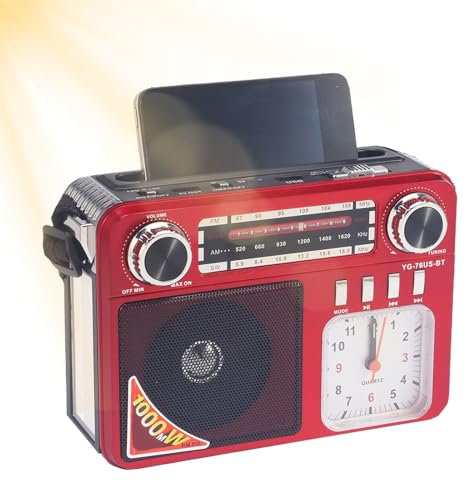 Radio Despertador FM, Radio con Carga Solar, Cargador para Móvil con Altavoz, Linterna Recargable para Emergencias Familiares, Viajes y Aventuras al Aire Libre