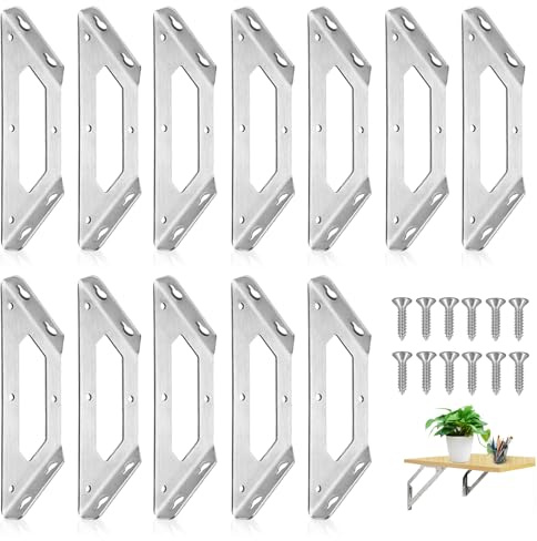 12 Stück Eckverbinder Edelstahl, Eckwinkel Winkelverbinder Dreiecksstütze mit Schraube Möbelwinkel Metall Winkel für Möbel Schrank Regal Tisch