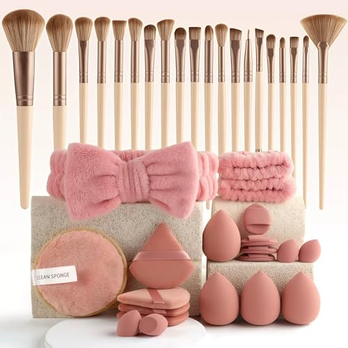 40 Piece Makeup Brush Set Professional Makeup Kit for Women Foundation Blends Premium Beauty Tools, Sponge Face Powder Concealers Eyeshadow Blush for Makeup Applicators (40 Pieces - Beige)