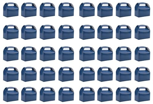 Sefdrert 48 Pack White Treat Gable Party Favor Boxes Parts Kit for Birthday Party Shower 6x3.5x3.5 Inches,Dark Blue