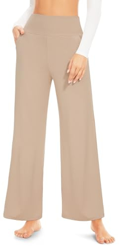 ACTINPUT Yogahose Damen High Waist - Straight Hosen Damen mit Taschen, Weites Bein Schlaghose Flared Leggings Stoffhose Jogginghose Freizeithose für Yoga, Workout, Fitness,Sports