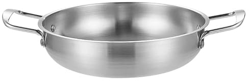 Kukyller Stainless Steel Frying Pan, Dual Loop Handle Frying Pans 1350ML Thicken Stainless Steel Flat Bottom Skillet for Cooking Seafood Fried Rice (Silver)